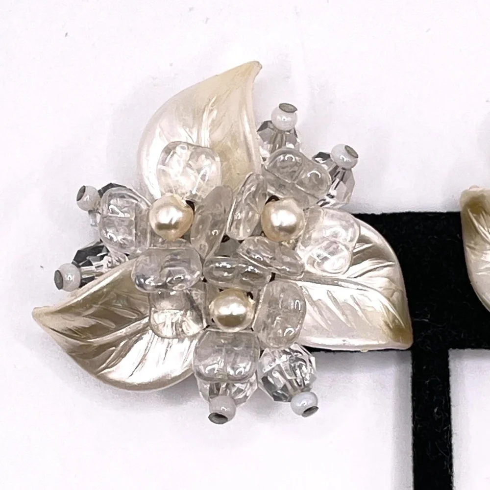 Germany Signed Vintage Lucite Lightweight Pearlized Clip-on Earrings